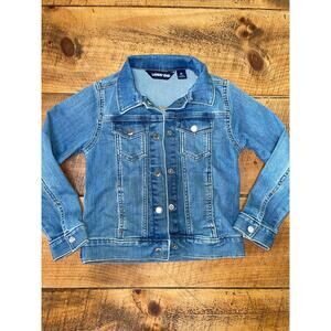 Girls Lands End‎ Cotton Blend Blue Denim Jacket Stretch Pockets Size M (5-6)